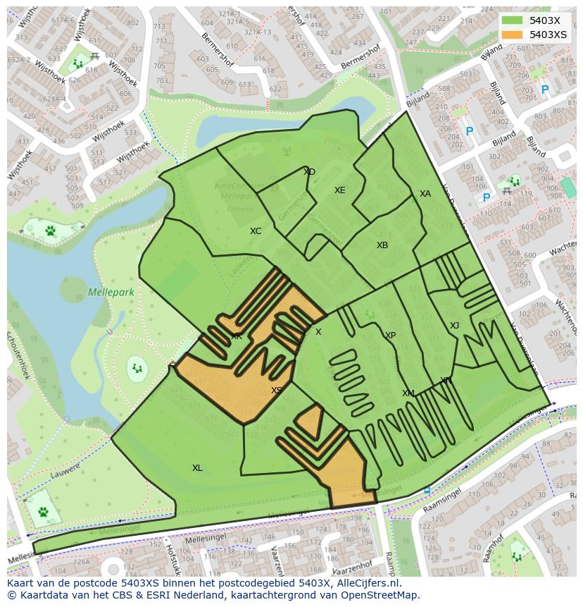 Afbeelding van het postcodegebied 5403 XS op de kaart.