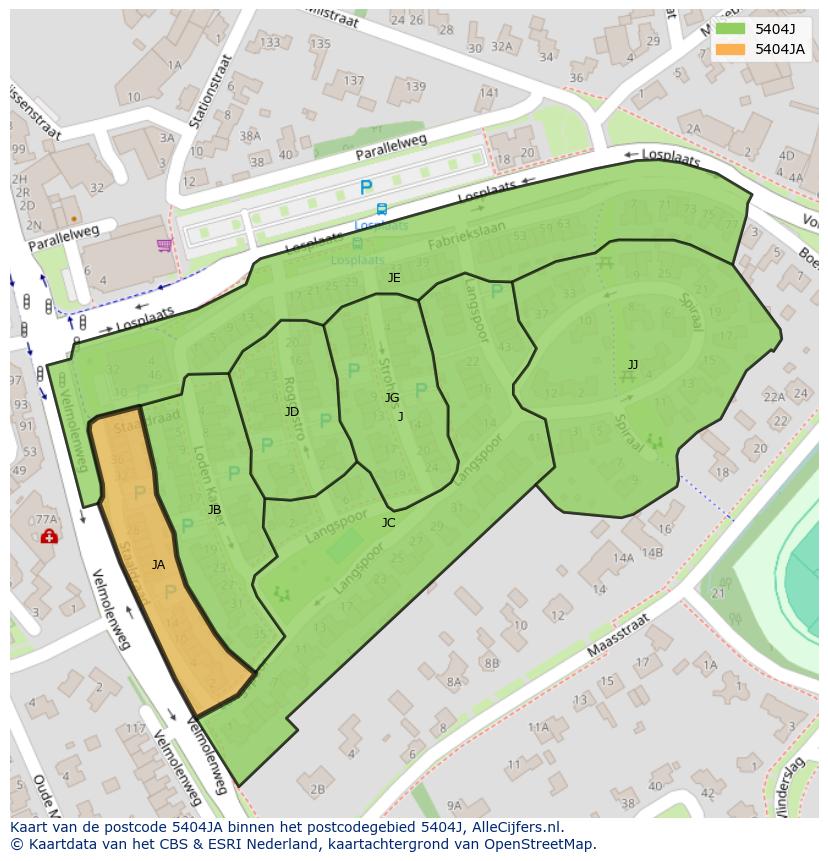 Afbeelding van het postcodegebied 5404 JA op de kaart.