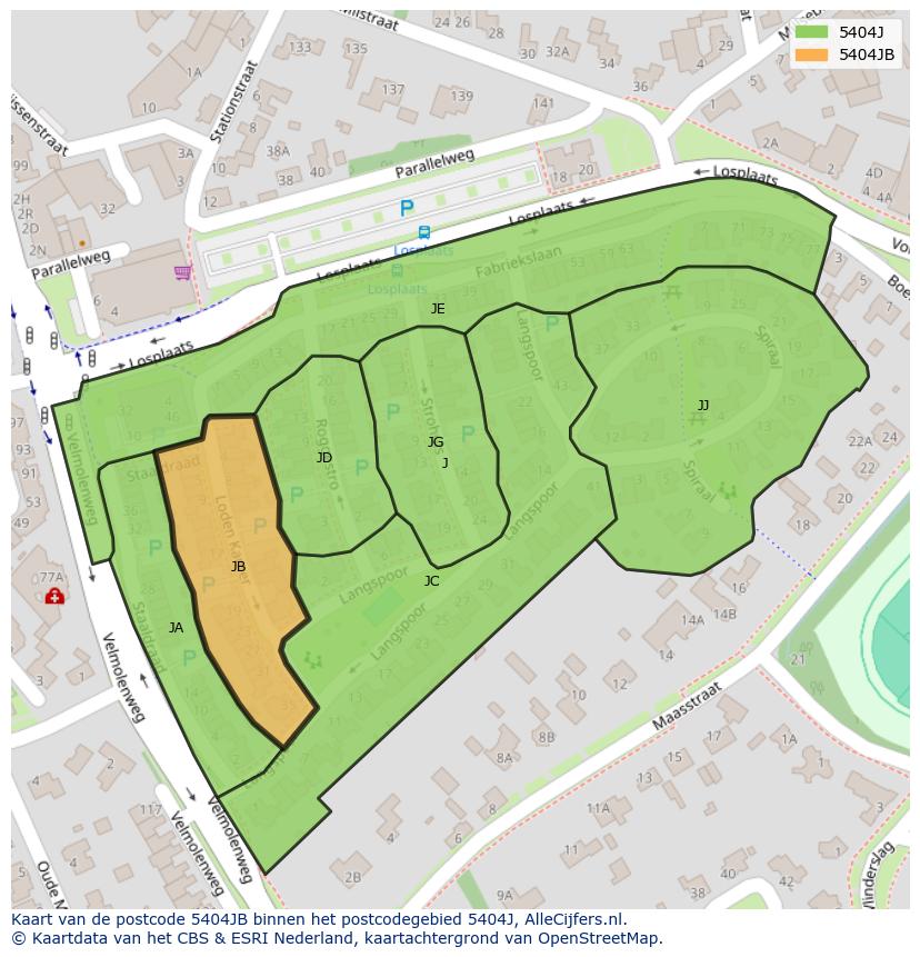 Afbeelding van het postcodegebied 5404 JB op de kaart.