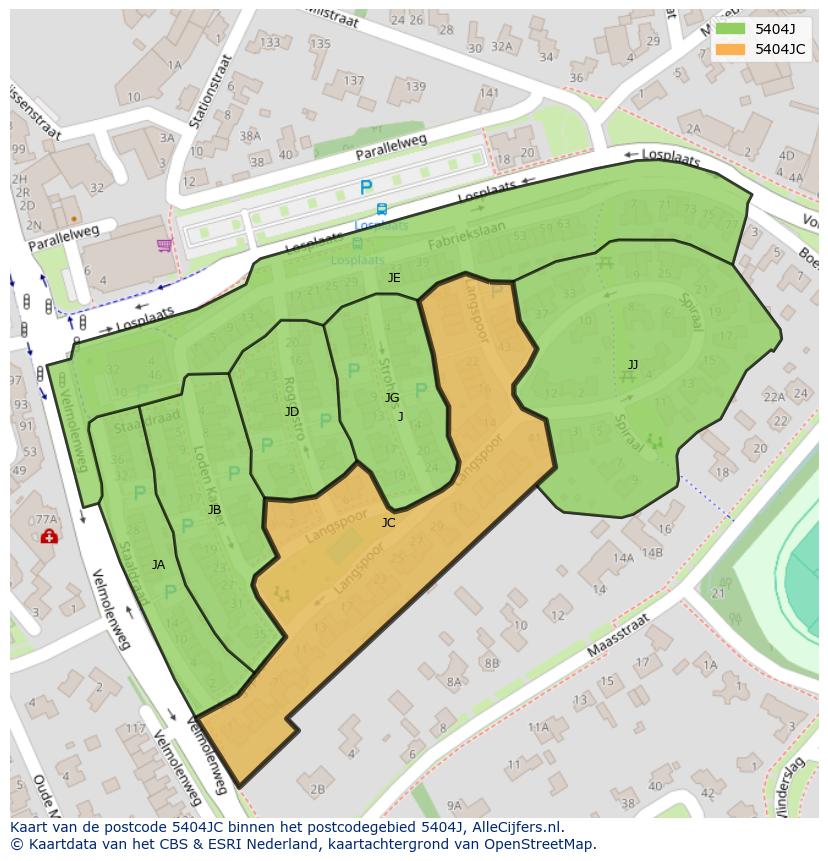 Afbeelding van het postcodegebied 5404 JC op de kaart.
