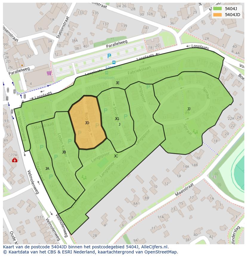 Afbeelding van het postcodegebied 5404 JD op de kaart.