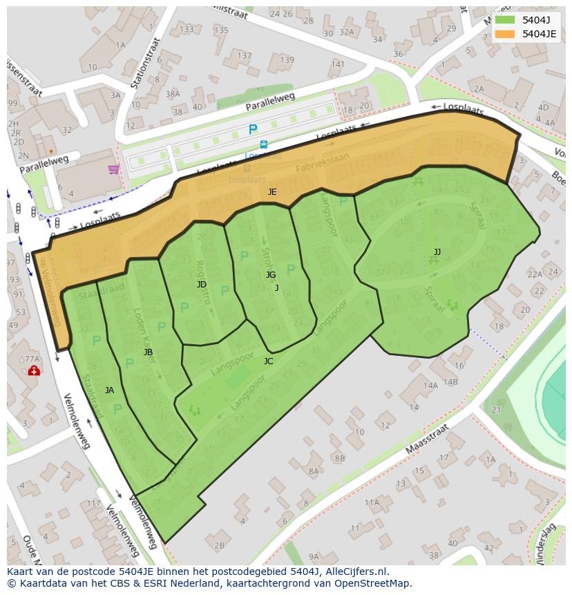 Afbeelding van het postcodegebied 5404 JE op de kaart.