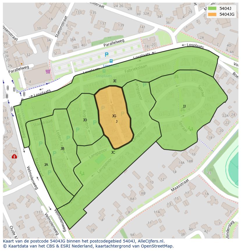 Afbeelding van het postcodegebied 5404 JG op de kaart.