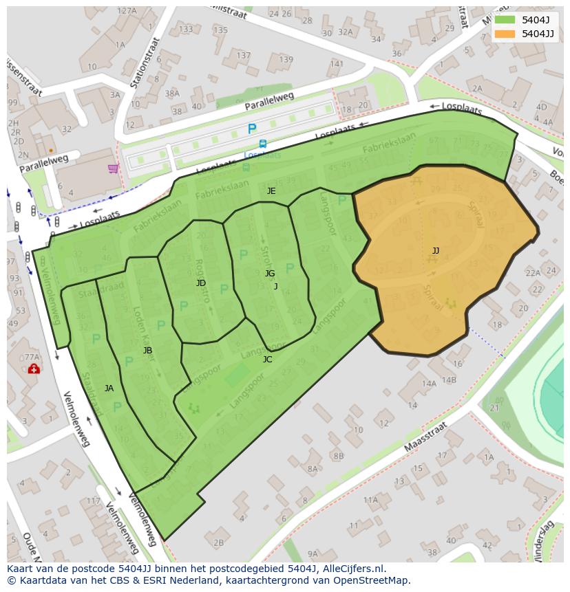 Afbeelding van het postcodegebied 5404 JJ op de kaart.