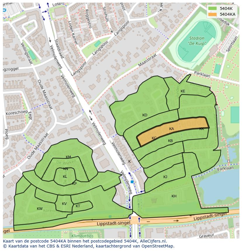 Afbeelding van het postcodegebied 5404 KA op de kaart.