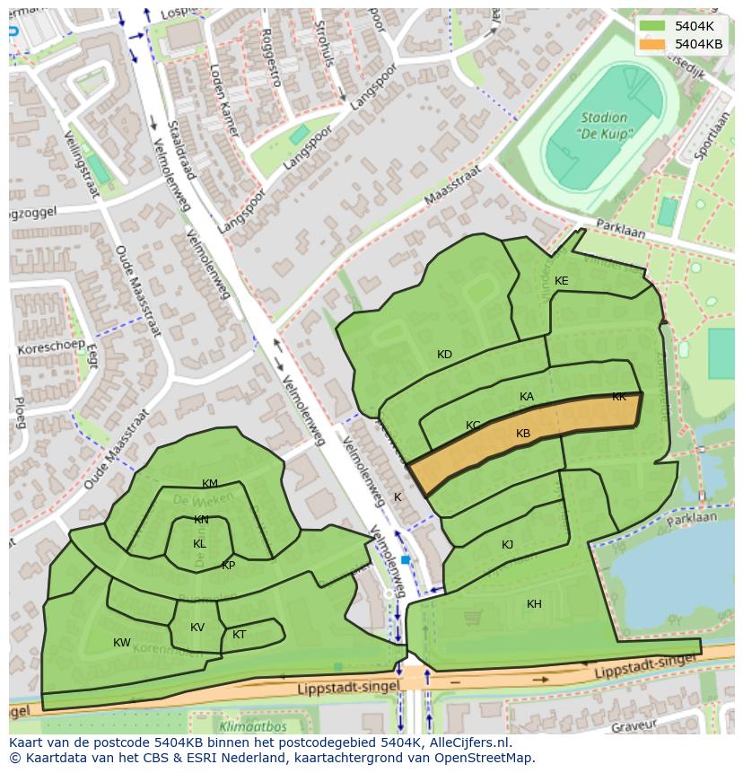 Afbeelding van het postcodegebied 5404 KB op de kaart.