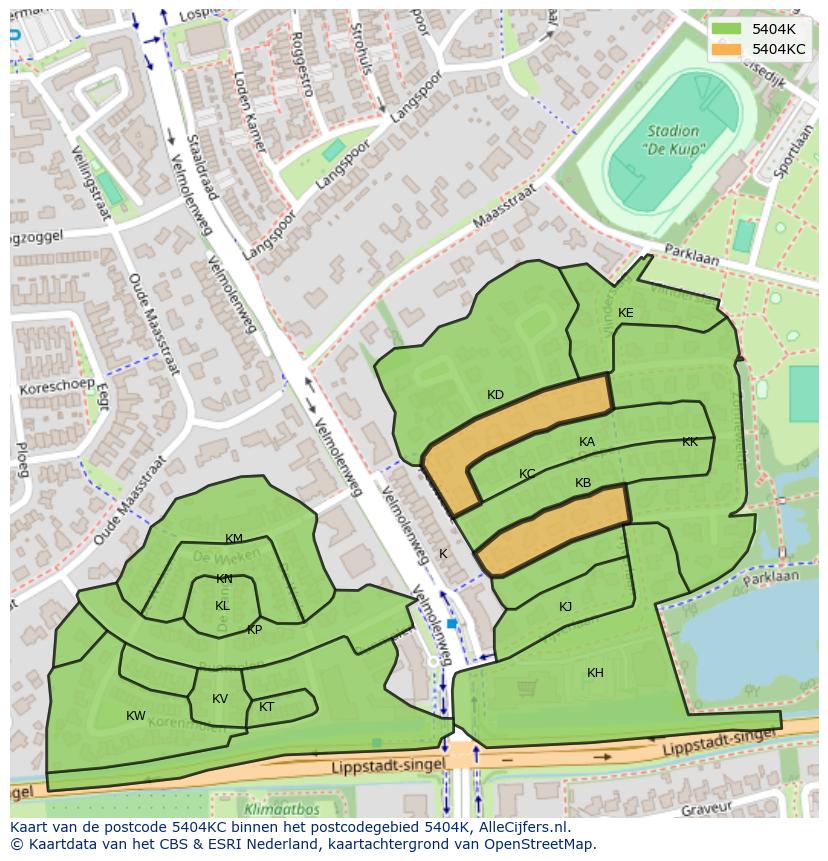 Afbeelding van het postcodegebied 5404 KC op de kaart.