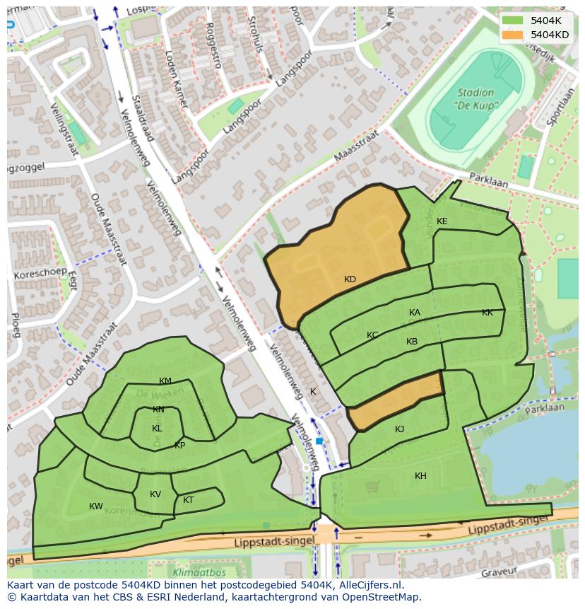 Afbeelding van het postcodegebied 5404 KD op de kaart.