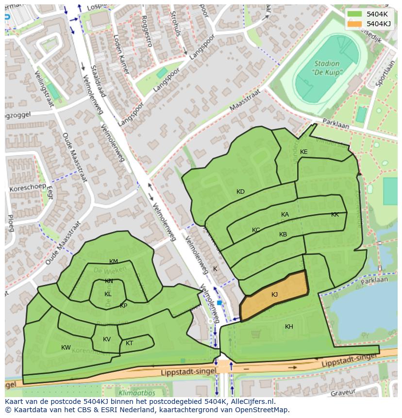 Afbeelding van het postcodegebied 5404 KJ op de kaart.