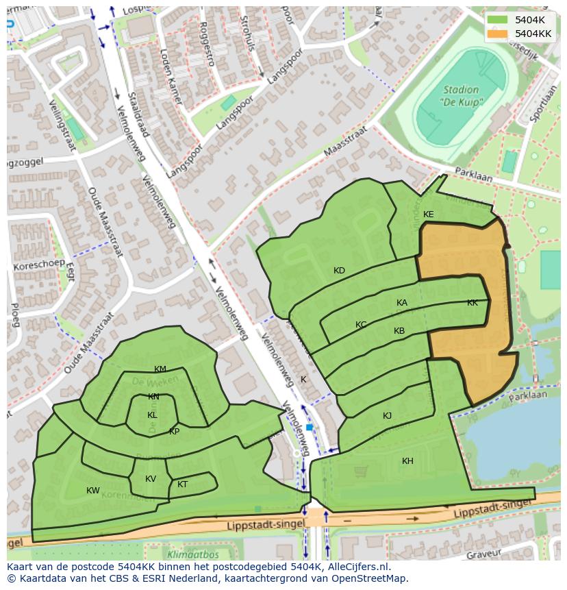 Afbeelding van het postcodegebied 5404 KK op de kaart.