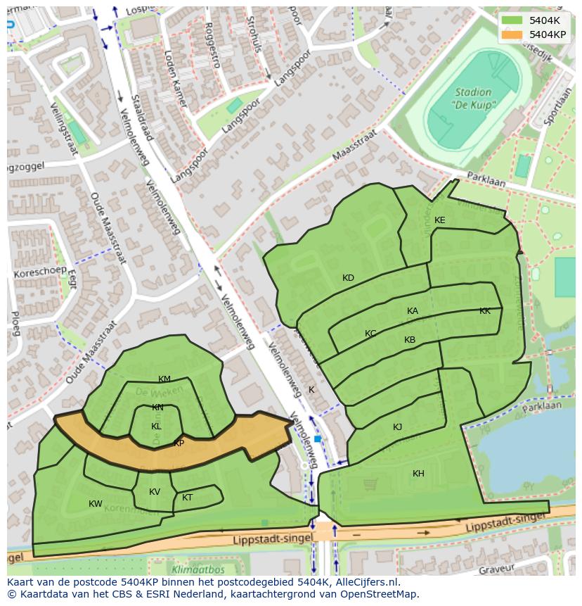 Afbeelding van het postcodegebied 5404 KP op de kaart.