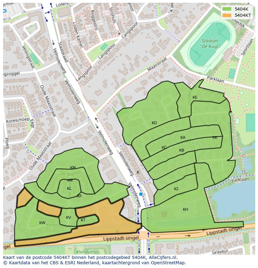 Afbeelding van het postcodegebied 5404 KT op de kaart.