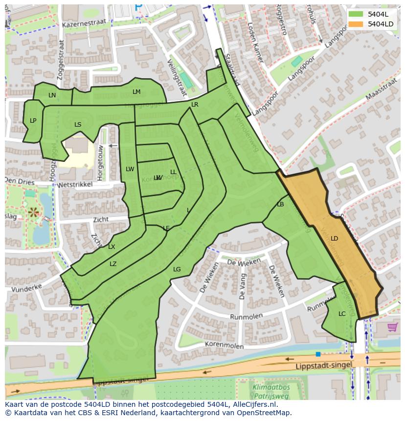 Afbeelding van het postcodegebied 5404 LD op de kaart.