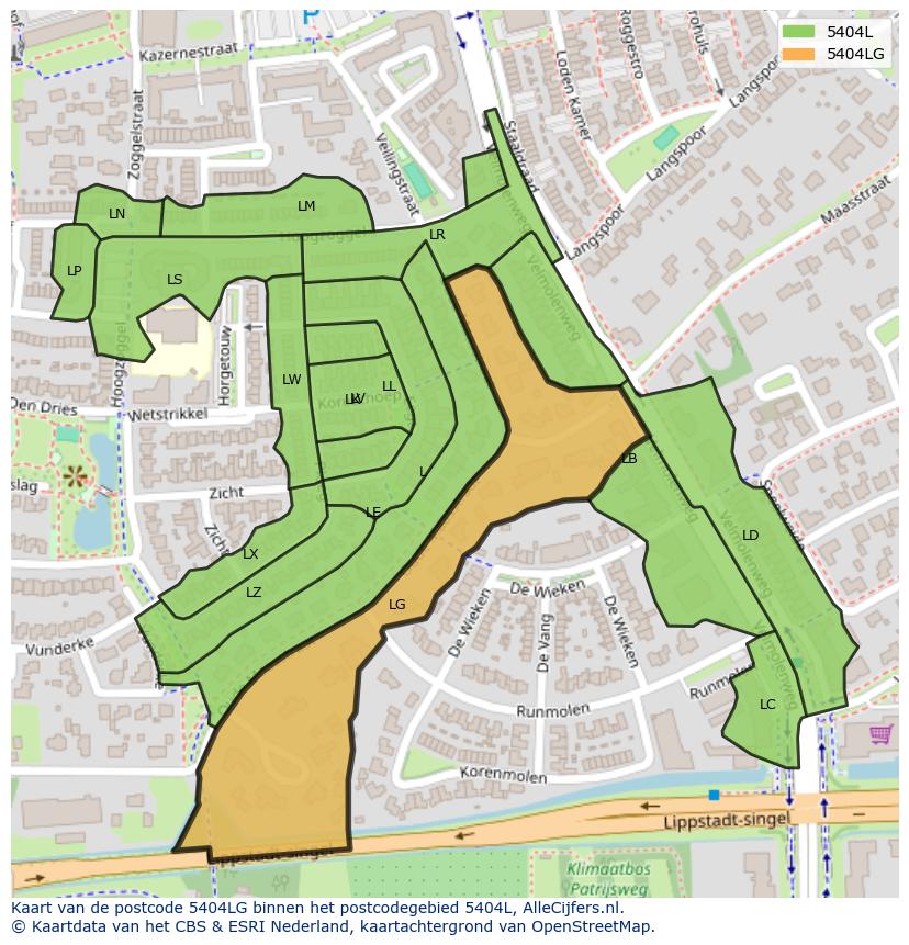 Afbeelding van het postcodegebied 5404 LG op de kaart.