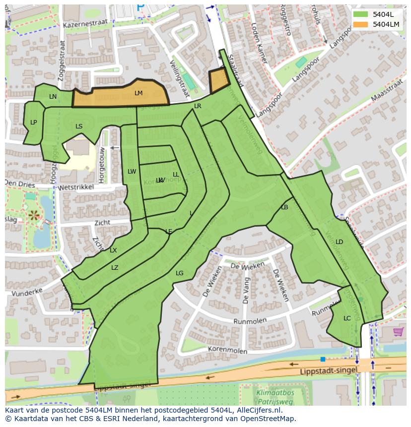 Afbeelding van het postcodegebied 5404 LM op de kaart.