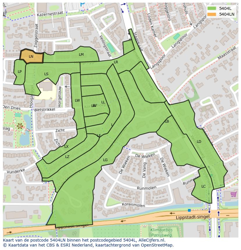 Afbeelding van het postcodegebied 5404 LN op de kaart.