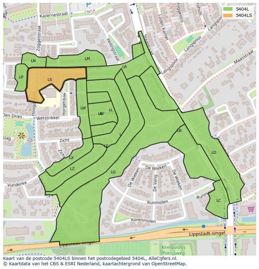Afbeelding van het postcodegebied 5404 LS op de kaart.
