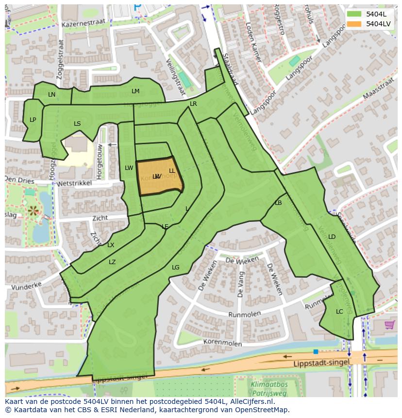 Afbeelding van het postcodegebied 5404 LV op de kaart.