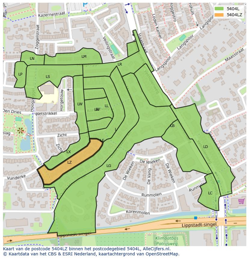 Afbeelding van het postcodegebied 5404 LZ op de kaart.
