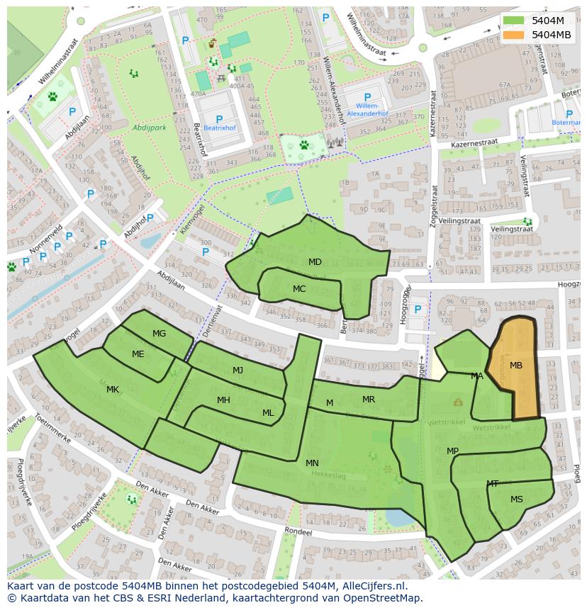 Afbeelding van het postcodegebied 5404 MB op de kaart.