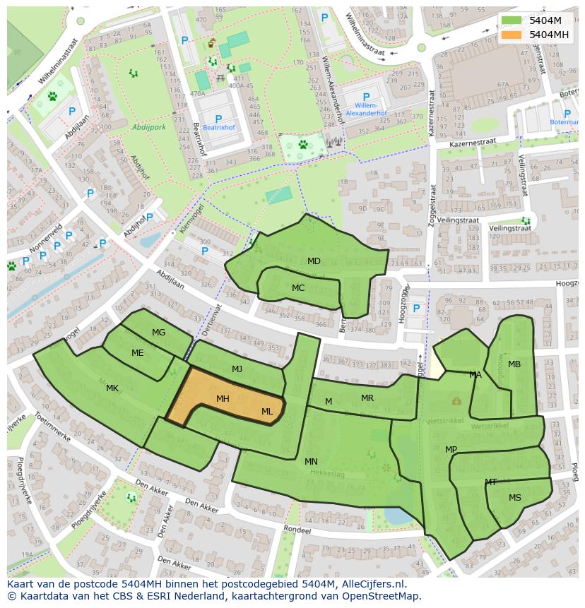 Afbeelding van het postcodegebied 5404 MH op de kaart.