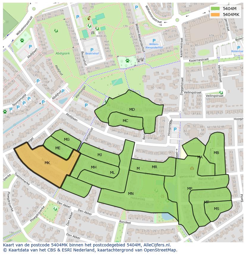 Afbeelding van het postcodegebied 5404 MK op de kaart.