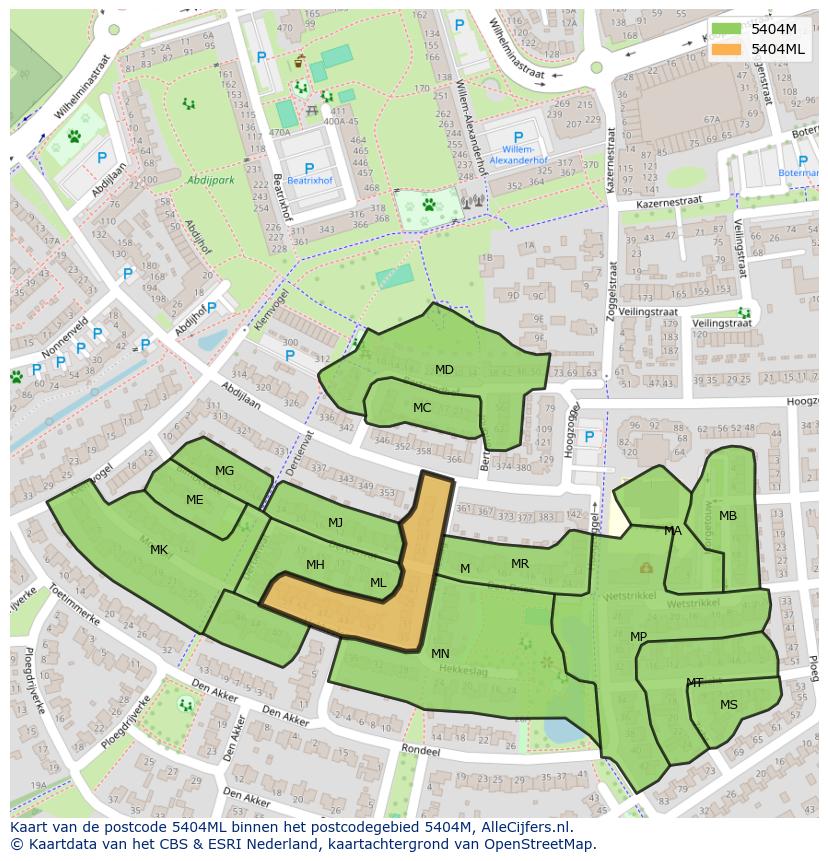 Afbeelding van het postcodegebied 5404 ML op de kaart.