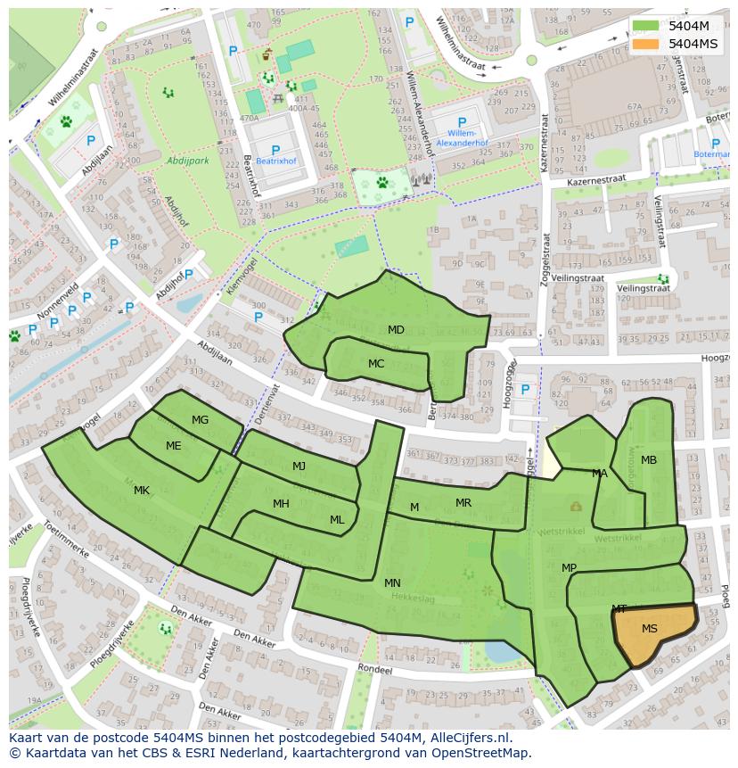 Afbeelding van het postcodegebied 5404 MS op de kaart.