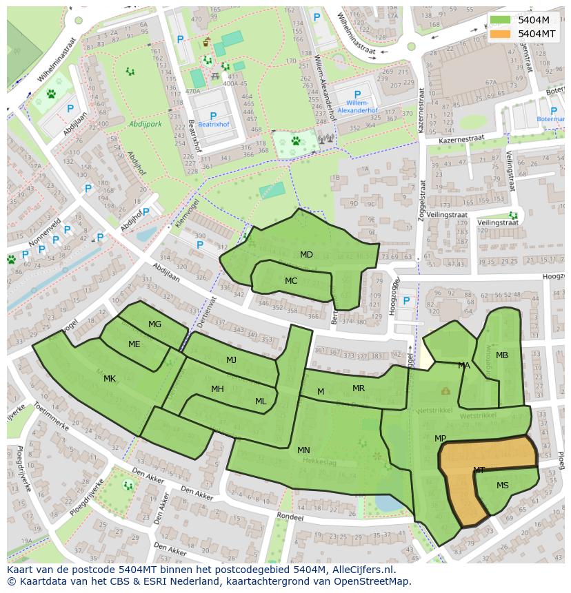 Afbeelding van het postcodegebied 5404 MT op de kaart.