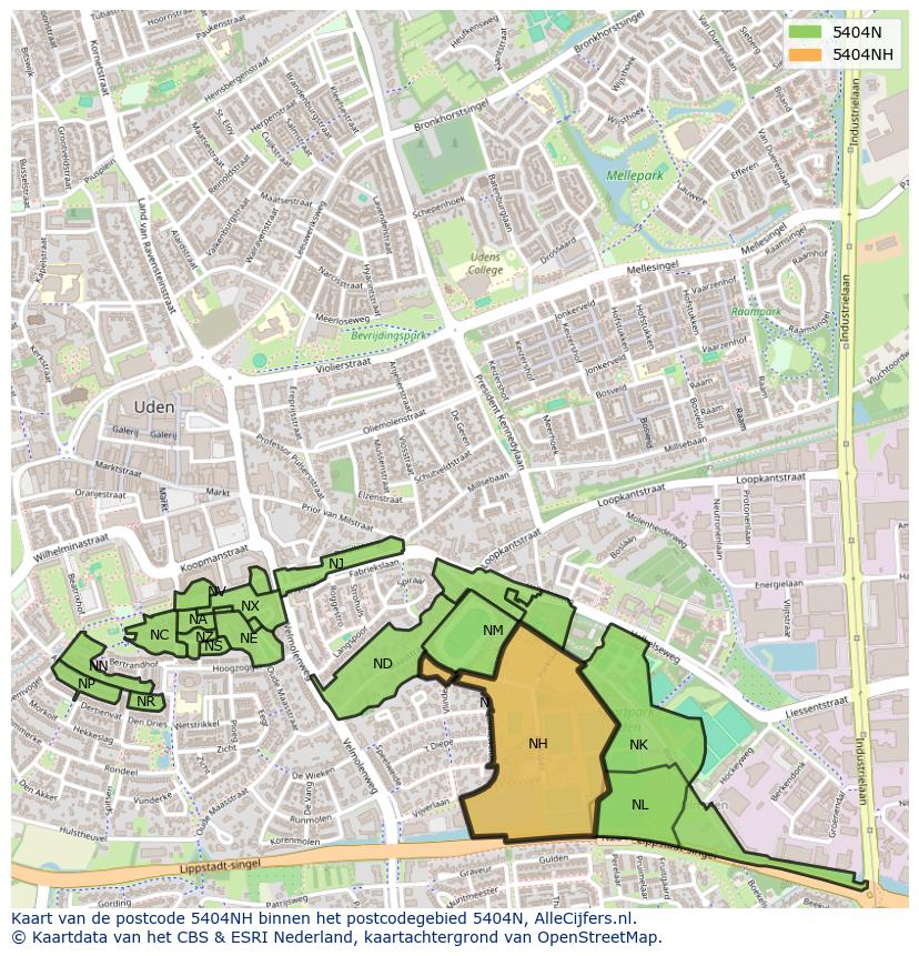 Afbeelding van het postcodegebied 5404 NH op de kaart.