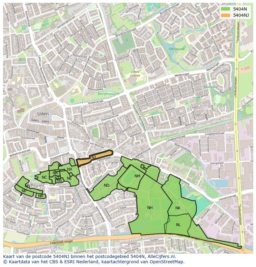 Afbeelding van het postcodegebied 5404 NJ op de kaart.