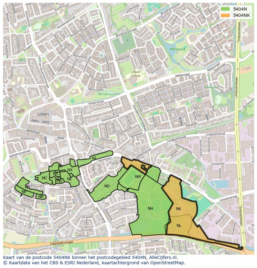 Afbeelding van het postcodegebied 5404 NK op de kaart.