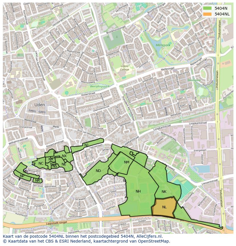 Afbeelding van het postcodegebied 5404 NL op de kaart.