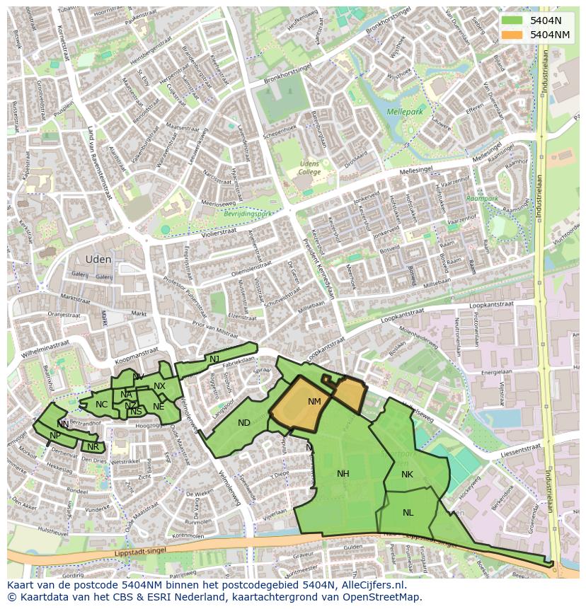 Afbeelding van het postcodegebied 5404 NM op de kaart.