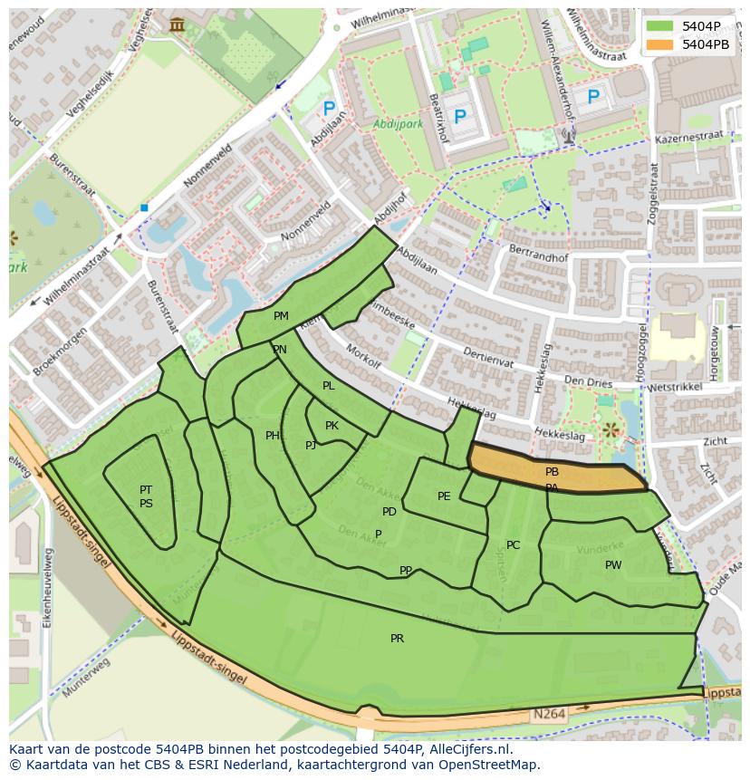 Afbeelding van het postcodegebied 5404 PB op de kaart.