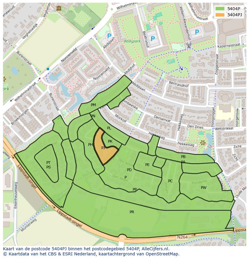 Afbeelding van het postcodegebied 5404 PJ op de kaart.