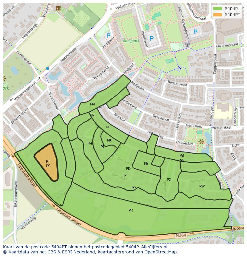 Afbeelding van het postcodegebied 5404 PT op de kaart.