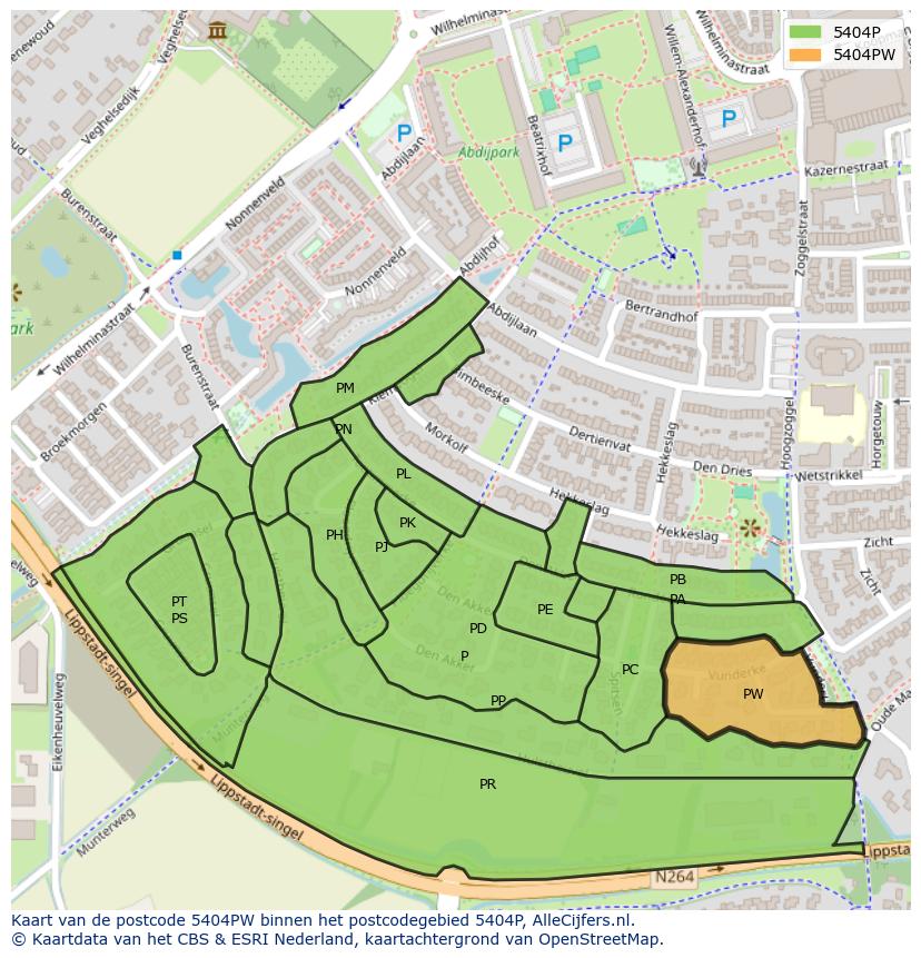 Afbeelding van het postcodegebied 5404 PW op de kaart.