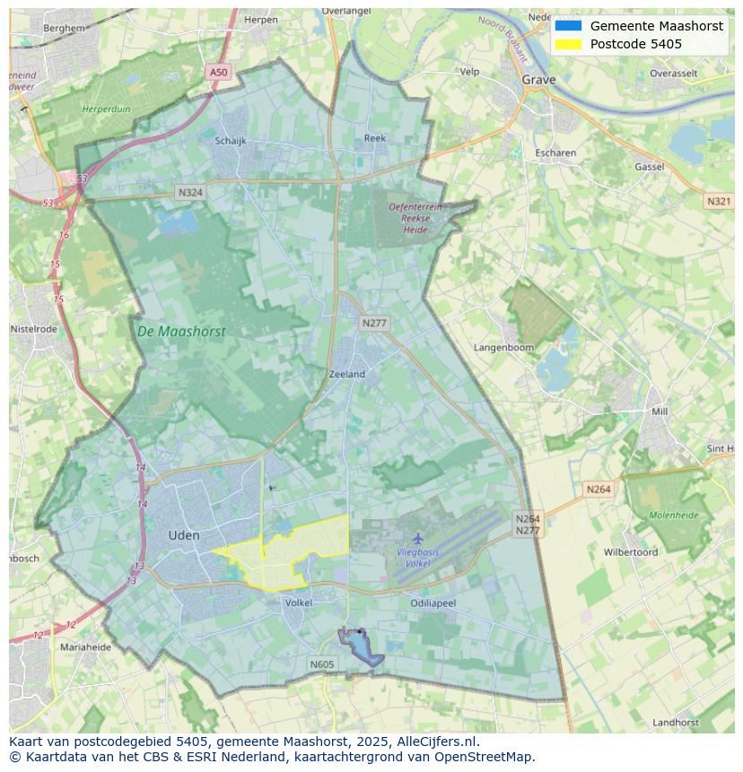 Afbeelding van het postcodegebied 5405 op de kaart.