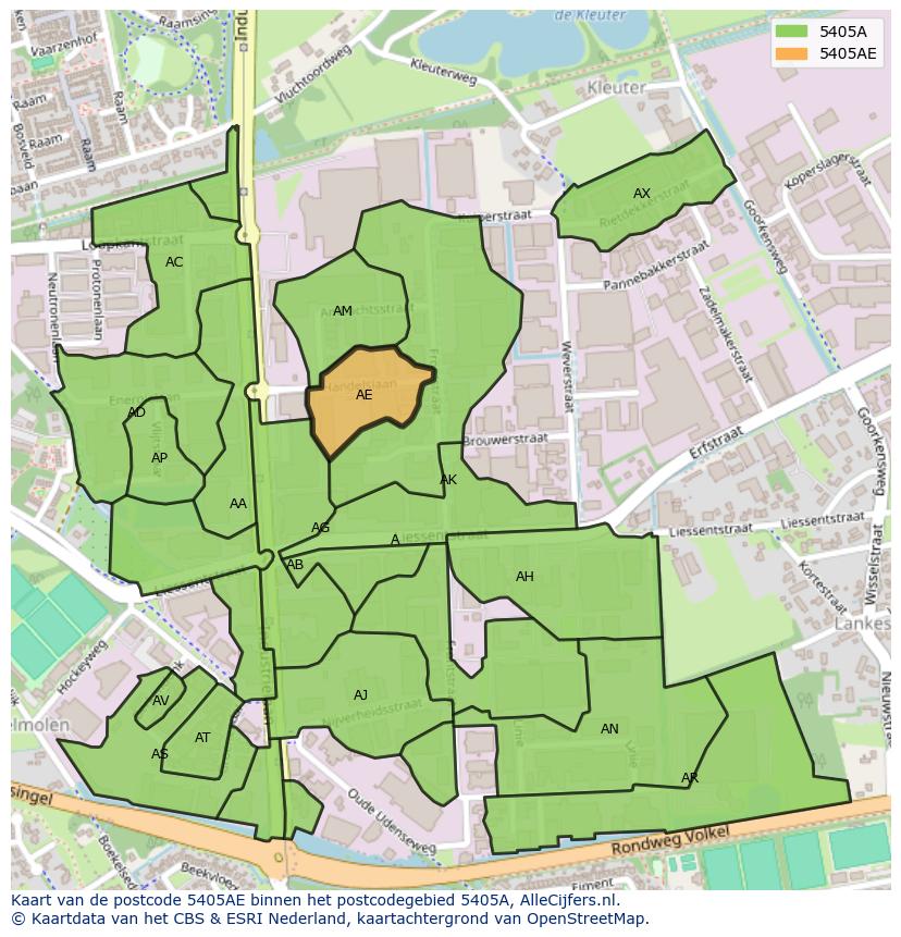 Afbeelding van het postcodegebied 5405 AE op de kaart.