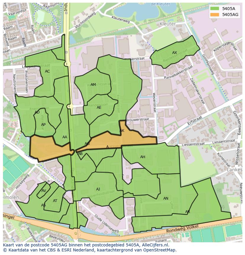 Afbeelding van het postcodegebied 5405 AG op de kaart.