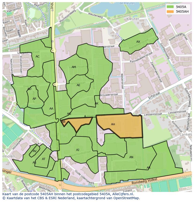 Afbeelding van het postcodegebied 5405 AH op de kaart.