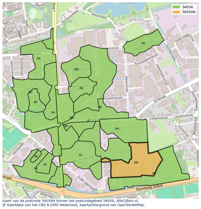 Afbeelding van het postcodegebied 5405 AN op de kaart.