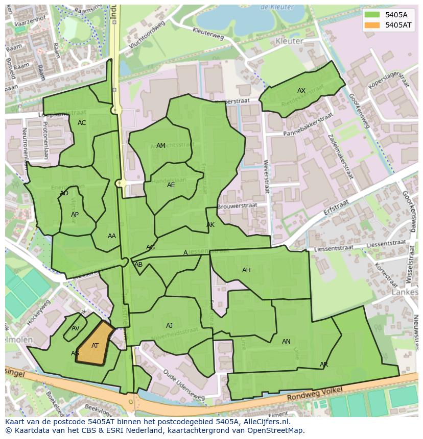 Afbeelding van het postcodegebied 5405 AT op de kaart.