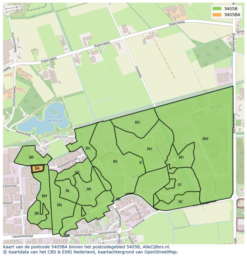 Afbeelding van het postcodegebied 5405 BA op de kaart.