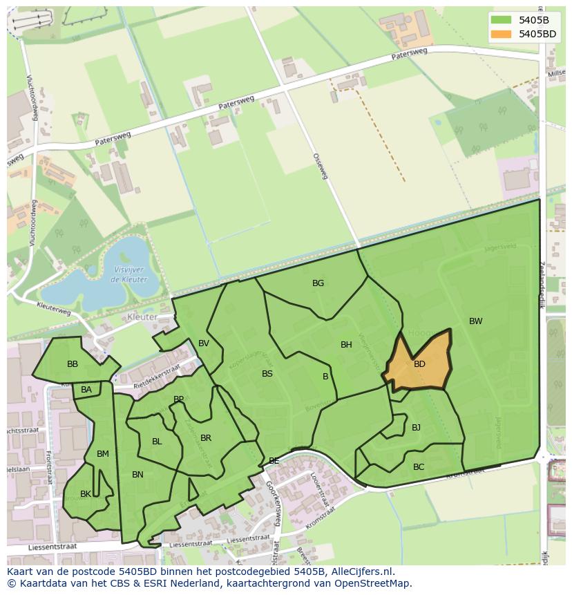 Afbeelding van het postcodegebied 5405 BD op de kaart.