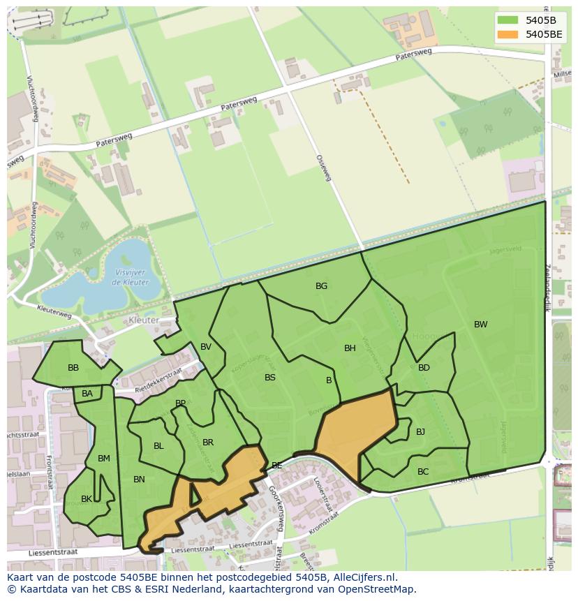 Afbeelding van het postcodegebied 5405 BE op de kaart.