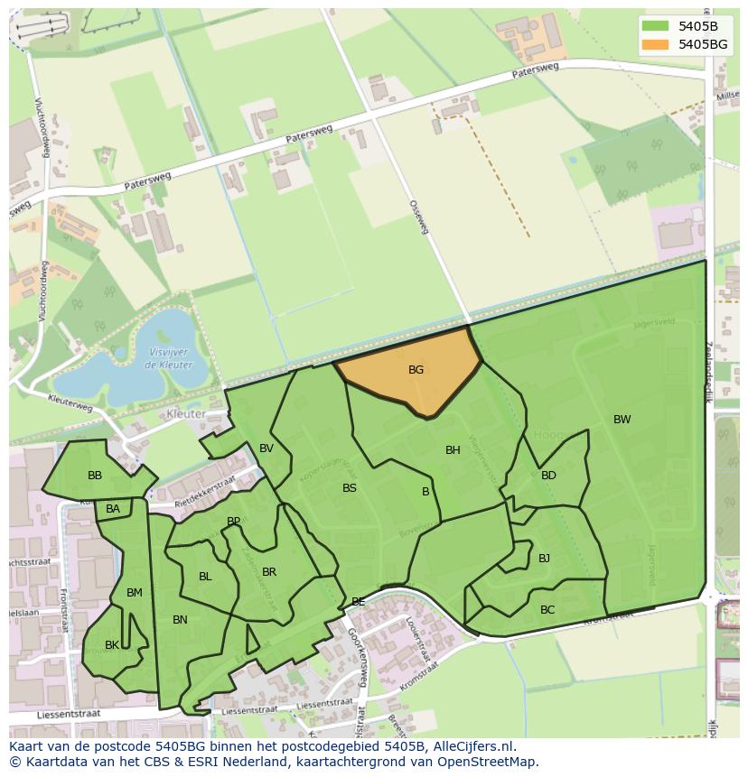 Afbeelding van het postcodegebied 5405 BG op de kaart.