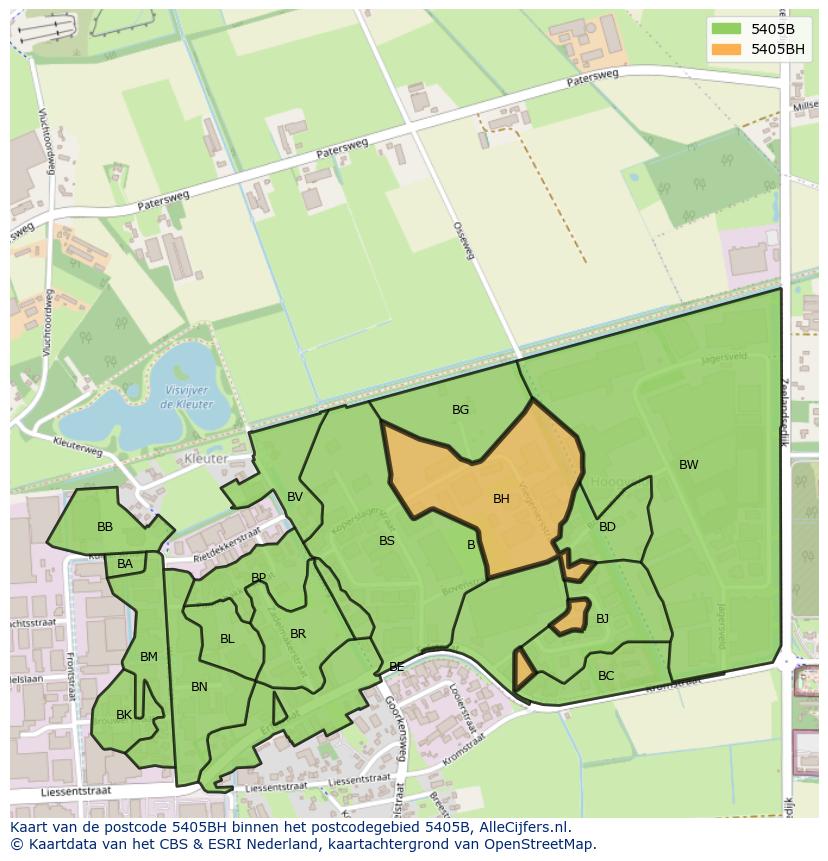 Afbeelding van het postcodegebied 5405 BH op de kaart.
