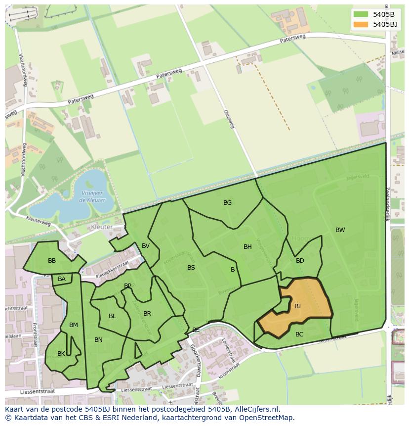 Afbeelding van het postcodegebied 5405 BJ op de kaart.